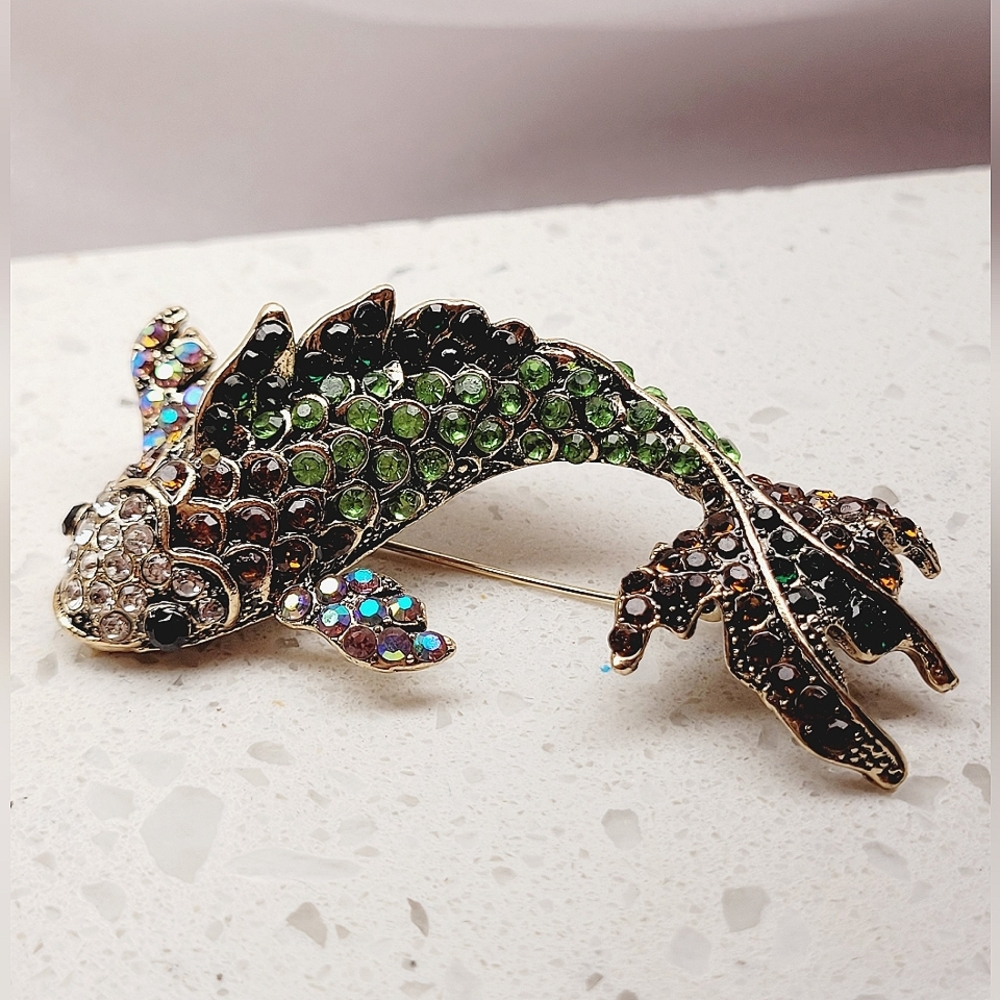Koi Fish multi-colored Crystals Brooch Pin Pendant NWT